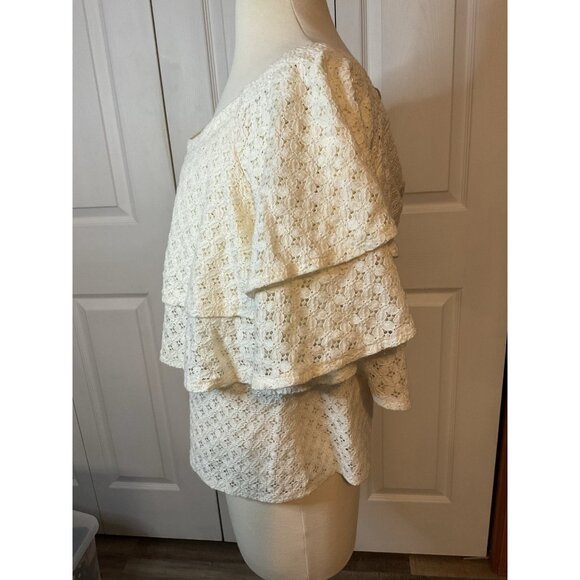 Banana‎ Republic Ivory Cream Off Shoulder Lace Top Blouse Ruffle Tiered Medium - Picture 4 of 7